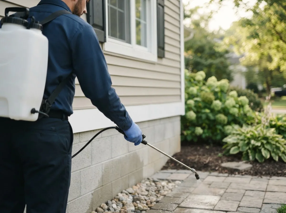 Pest control technician inspecting a home in Cloverdale, IN